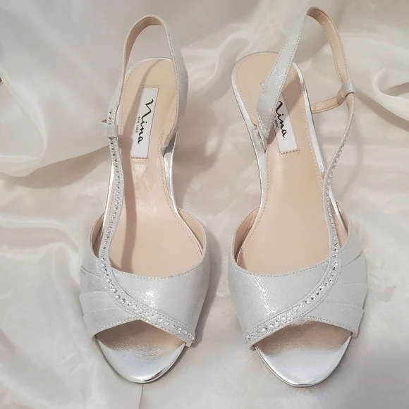 Nina New York Silver Crystal Heels 9 - Picture 9 of 9